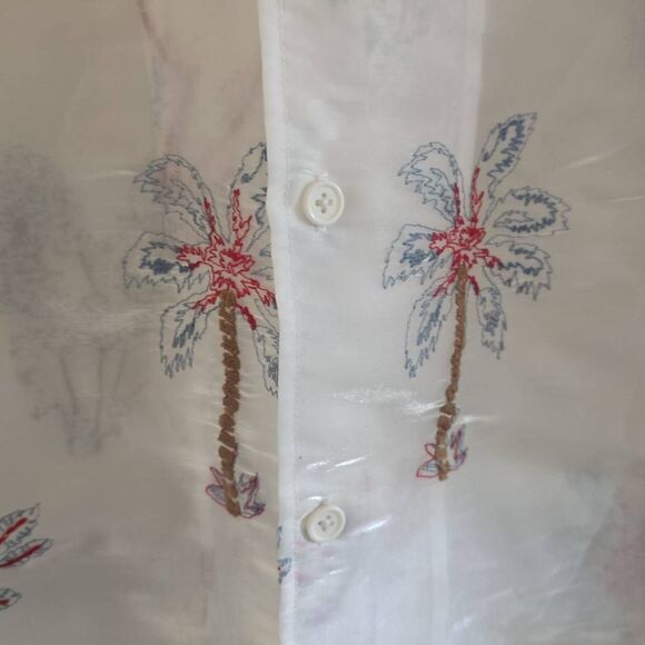 NKM Holdings Unisex Sheer White Organza Embroidered Hawaiian Shirt, NWOT, XL - Picture 5 of 9